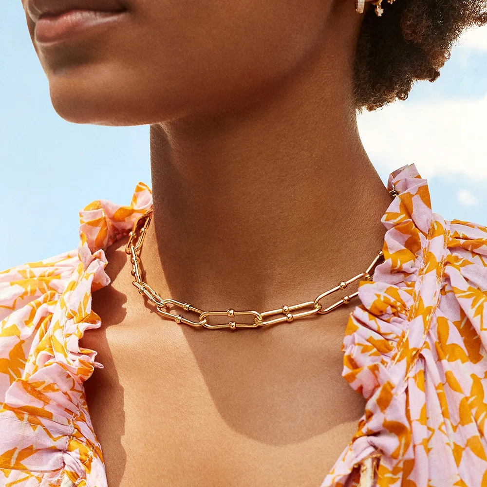 Mode smycken trendig guldplätering pappersklipp kedja halsband-chunky uttalande halsband för kvinnor300p