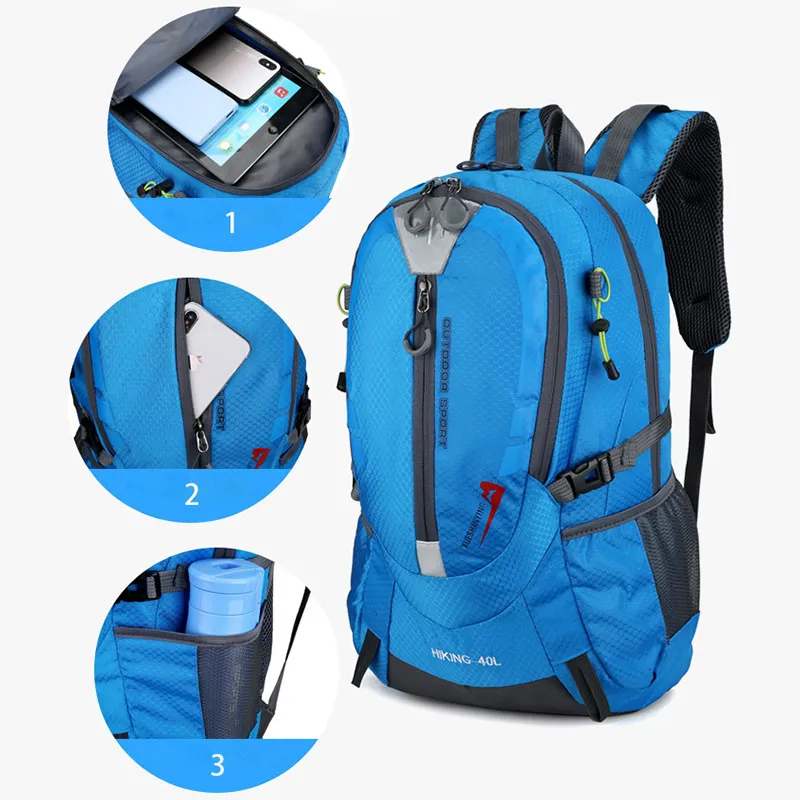 40L Climbing Waterproof Backpack Men Travel Designer Bag Pack Hiking Back Pack Unisex Outdoor Camping Backpacks Nylon Sport Bags264r