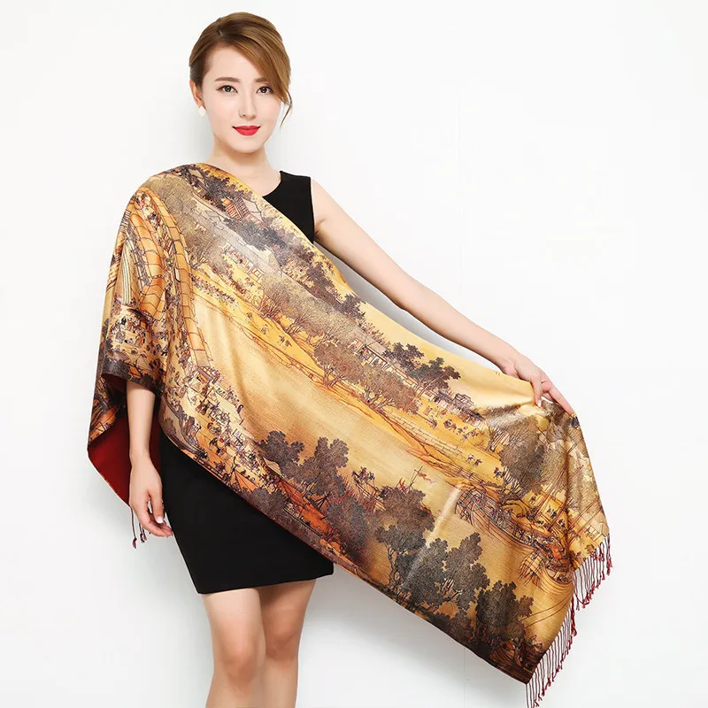 太い秋の冬の女性スカーフ長いセクションスカーフ中国スタイルのシルクショールレディースラップカシミアパシュミナマフラーY2894554