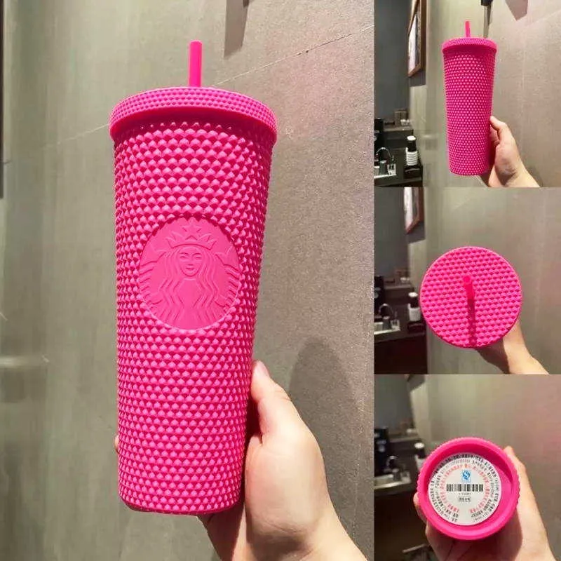 Starbucks Double Carbie Pink Durian Laser Straw Cup Tumblers Mermaid Plastic Cold Water Coffee Cups Gift Mug H1005KDWXKDWX235U