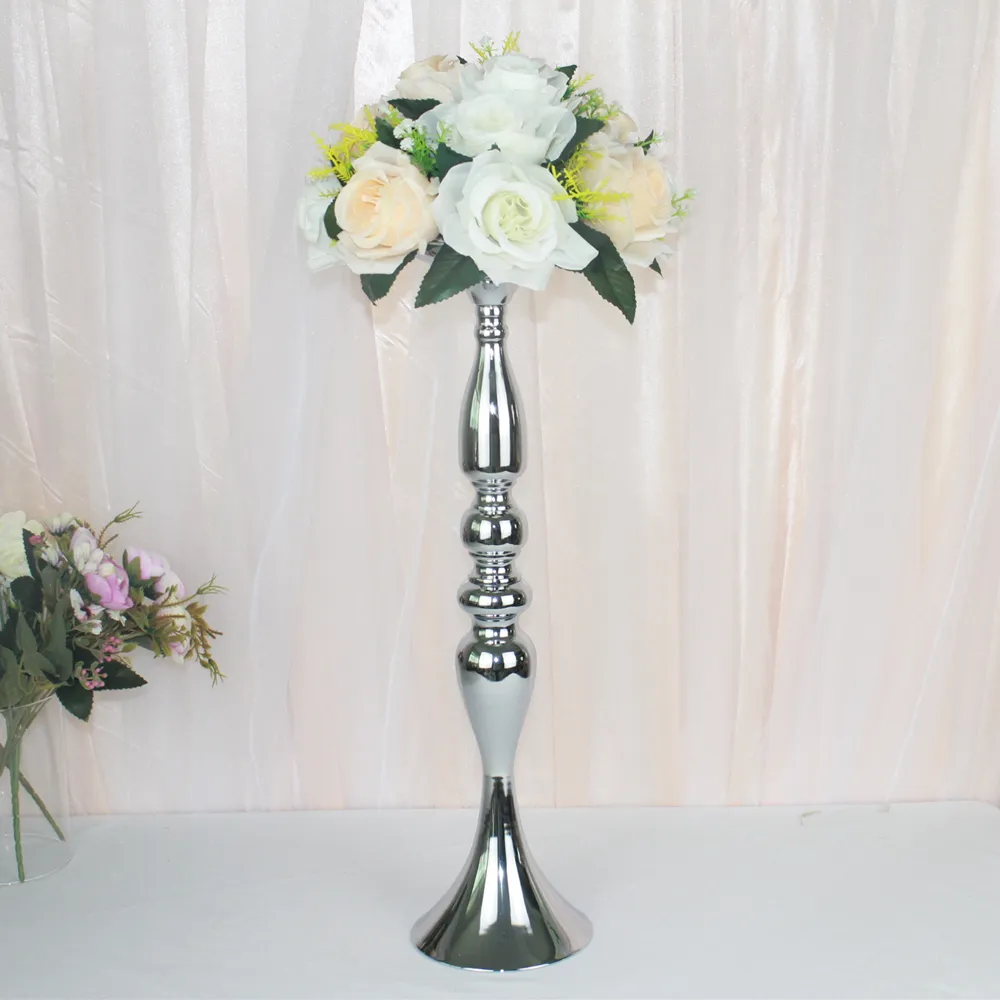 Silver metall ljus hållare blomma vaser ljusstake bröllopsbordet centerpieces händelse väg ledande party ljusställ rack lj201018