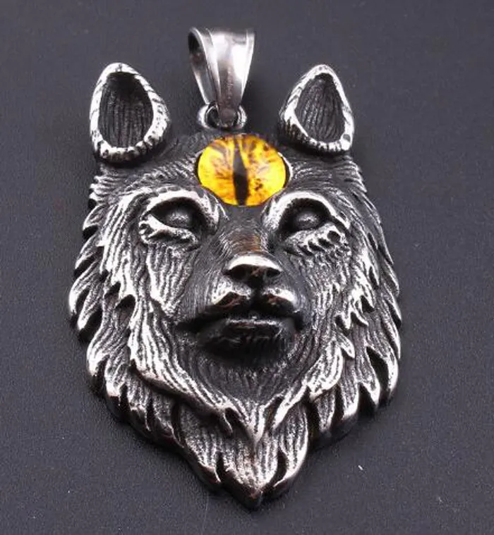 Vintage Silver Wolf Stainless Steel Dog Head Animal Men Retro Hip Hop Punk Rock Pendant Necklace Jewelry Gift 