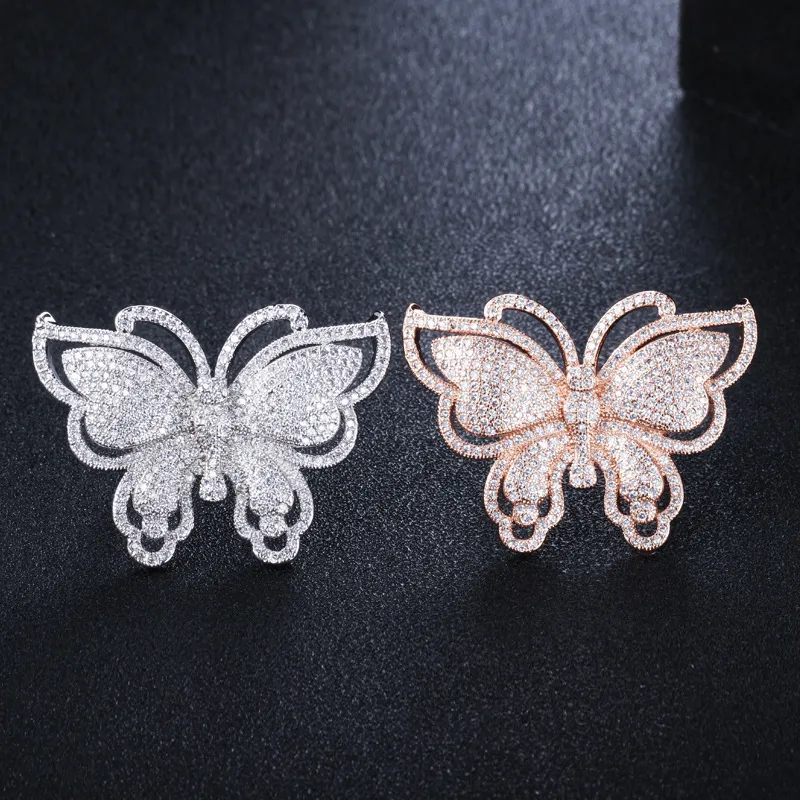 Anillos de mariposa exquisitos de lujo AAA Cubic Zirconia Cobre Joyería de diseño para mujeres Fiesta Medio Oriente Rosa Oro Plata Blanco 261c