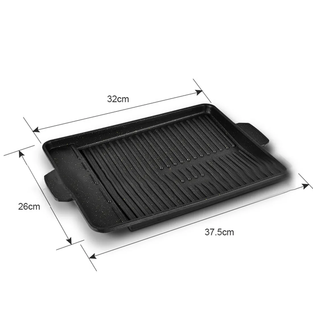 Heet 32 ​​x 26 cm stenen barbecue frituren Grill Pan rechthoek Nitaanvals grill kookgerei Koreaanse BBQ Tray Barbecueplaat - Zwart T200506