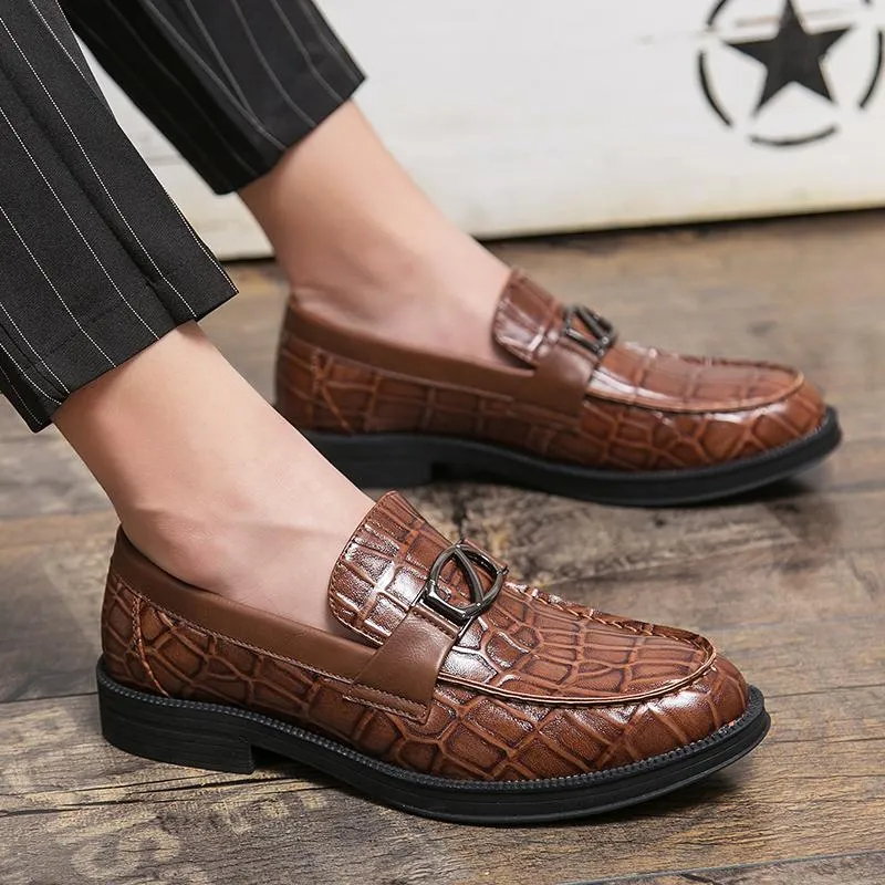 men dress shoes metal button leather Top Leather wedding party fashion loafers large size:US6.5-US10