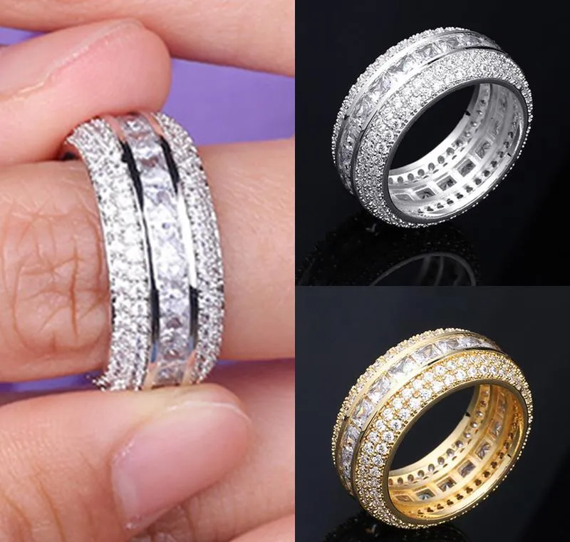 Nytt mode 18K Gold White Gold Blingbling Cz Cubic Zirconia Full Set Finger Band Ring Luxury Hip Hop Diamond Jewelry Ring för M180A