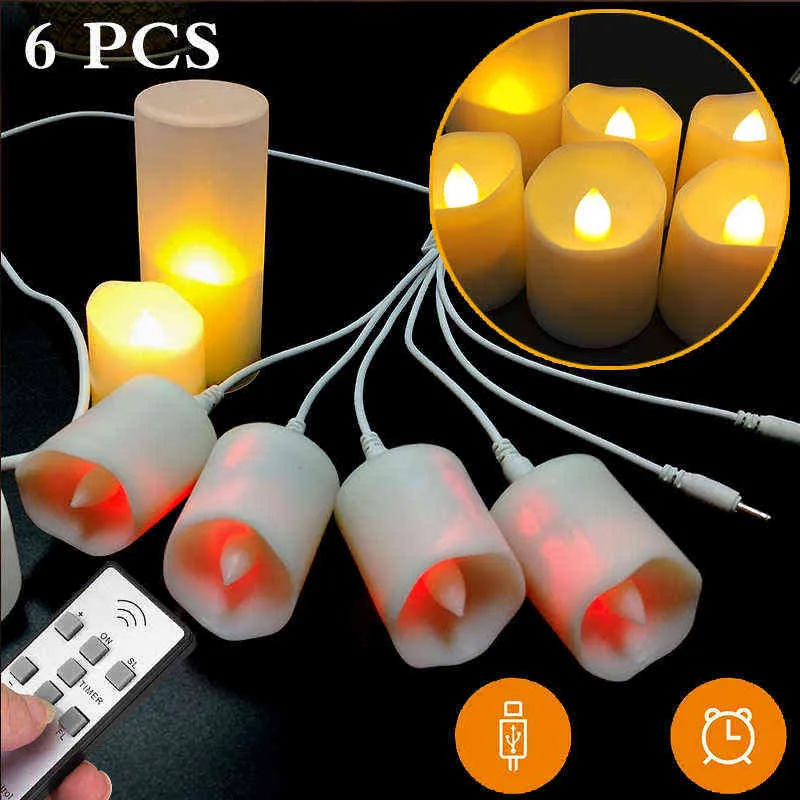 USB Rechargeable Led Candle Flameless Flickering With Remote Timer Tea Light New Year Christmas Candles Decoration For Home H212w