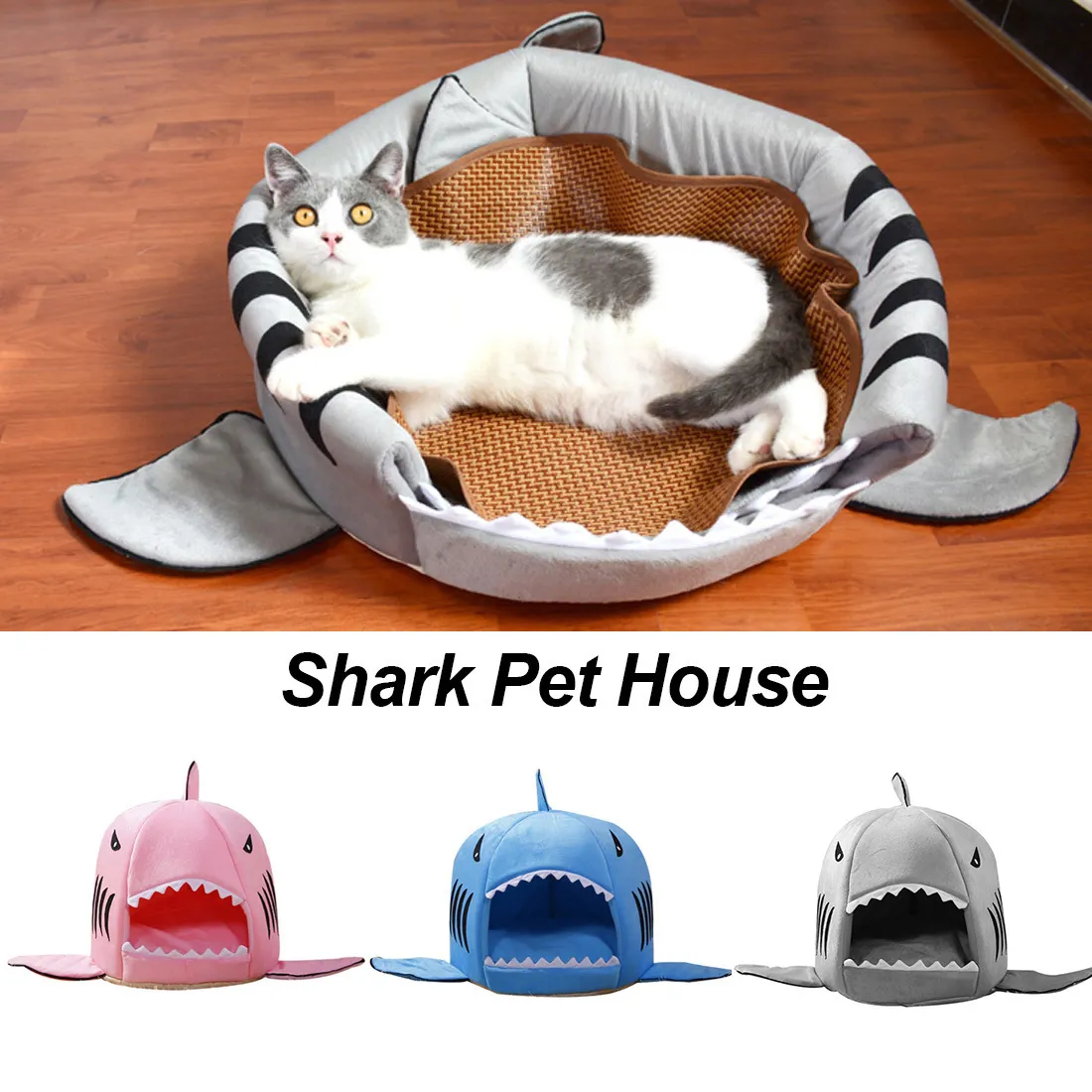 Soft Shark Pet Dog Cat Kennel House Tente Doggy Winter Coussin chaud Panier Animal Bed Cave Fournitures pour animaux de compagnie LJ201203