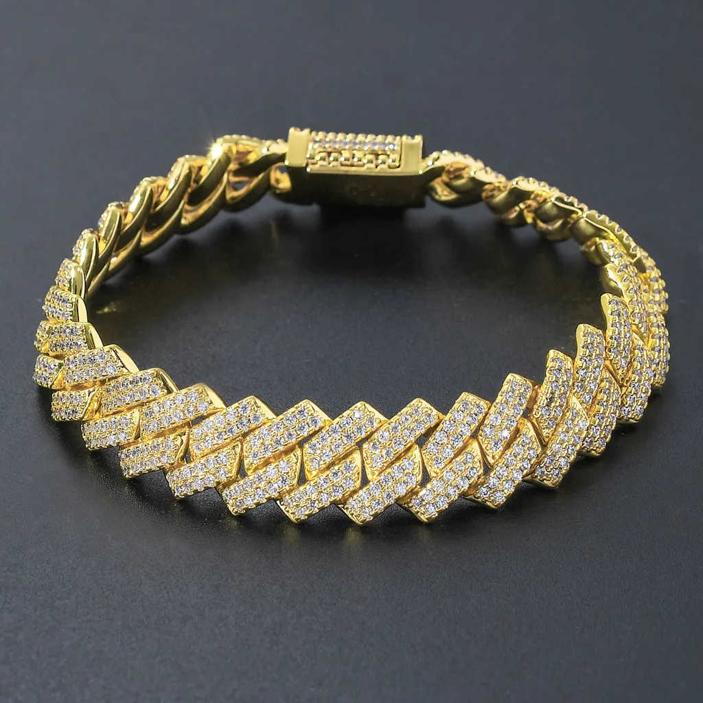 Modische Halskette, 10 mm breit, 40,6–61 cm, vergoldet, Bling CZ, kubanische Kette, Halskette, Armband, Glieder für Männer, Punk-Schmuck309I