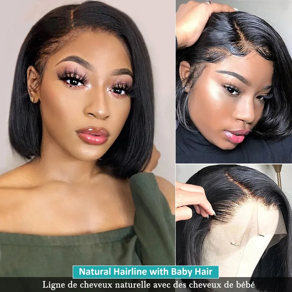 150% Remy Pre Plucked Bob Wigs 13x4 Spets Frontal Human Hair Wigs Bone Stright Pre-Pucked Short Bob Spets Front Wig Glueless Human Hair Cheap Perukar