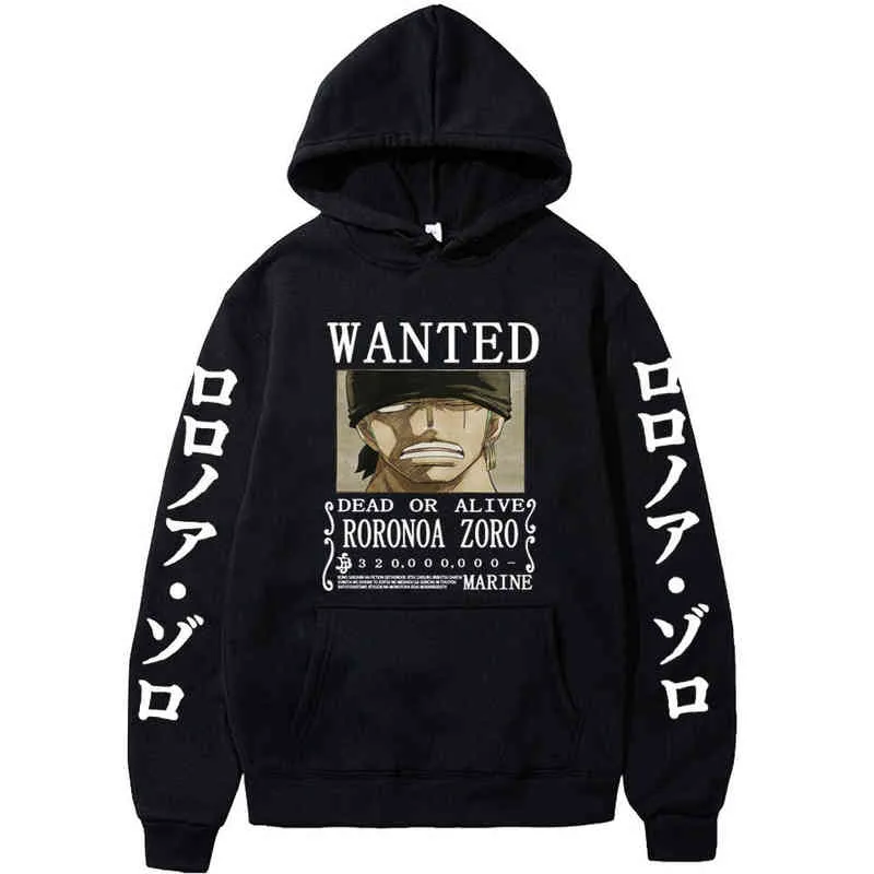 One Piece Hoodie Printed Anime Pullover Sweatshirts Roronoa Zoro Long Sleeve Hoodies Unisex Streetwear Tops H1227