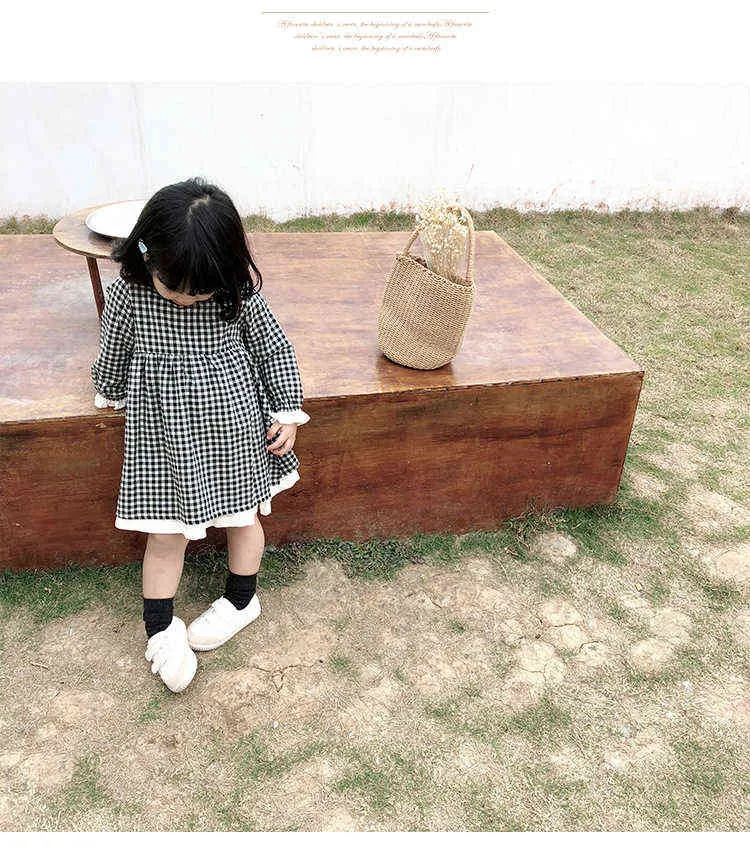 Humor Bear Autunno Abbigliamento bambini Cotone giapponese Lino Neonate Abito da principessa Abito a righe con volant Manica bambini Casual 211231