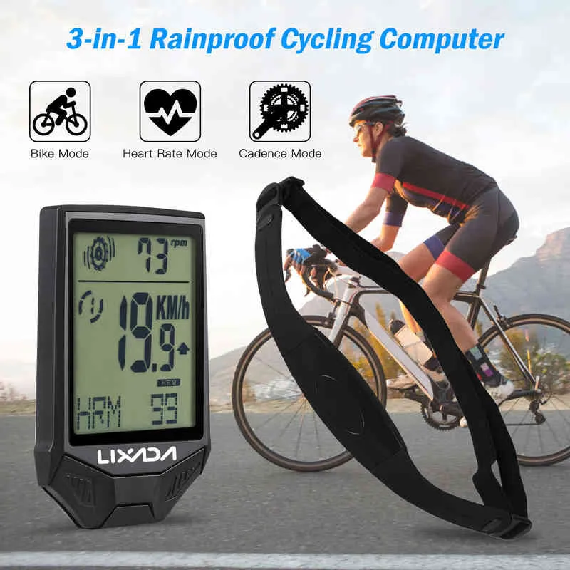 Lixada Wireless Cycling Computer مع استشعار معدل ضربات القلب الدراجة مقاومة للدراجة ماء ciclocomputer 2201065734644