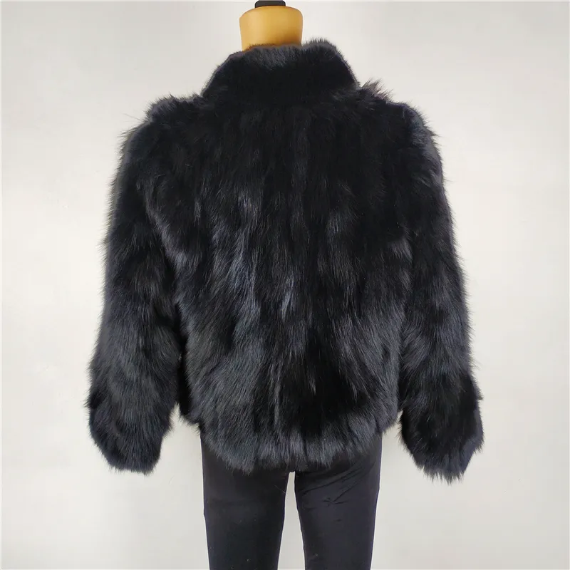 véritable fourrure de renard col montant manteau à glissière nouvelle hauteur 50 cm manches hiver femmes chaud LJ201201