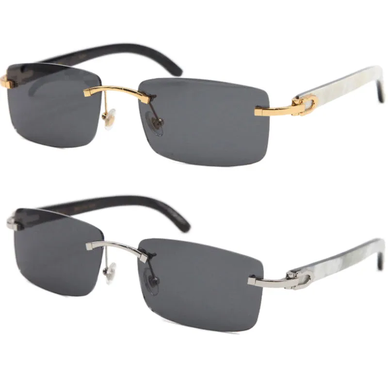 Nouveaux lunettes de soleil sans bordure carré en métal, rayures verticales en noir et blanc authentiques verticales de corne de corne 18k frame en or femme 263p