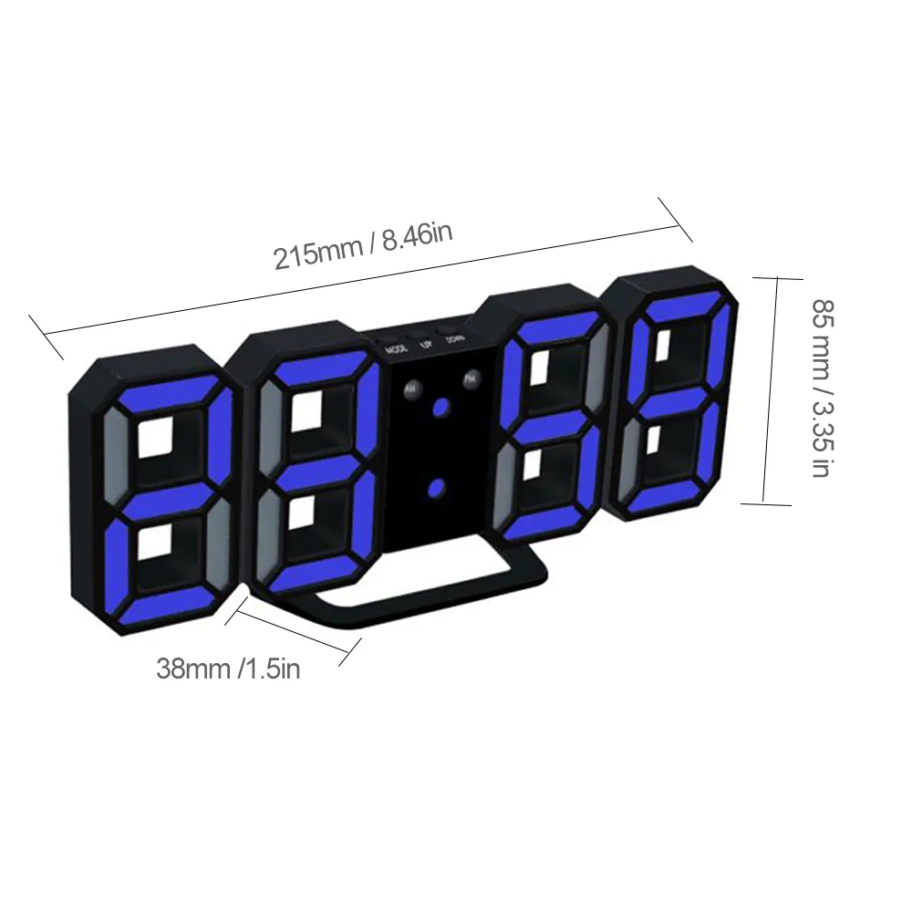 Display regolabile 24/12 ore Orologio sveglia LED Orologio digitale Appeso a parete Orologio da tavolo 3D Calendario Display temperatura Luminosità Y200407