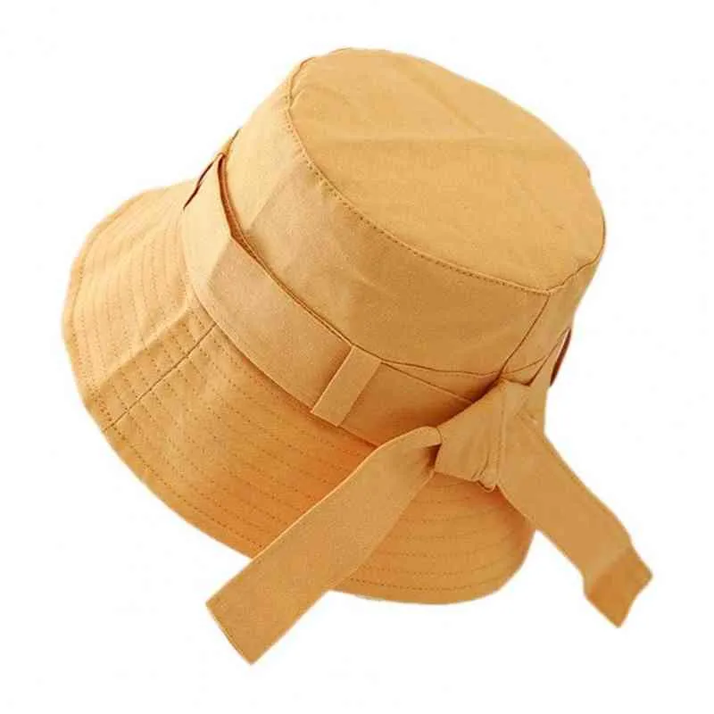 2021 New Fashion Sun Hat Colore solido All-Match Casual Bow Tie Design Protezione UV Skin friendly Donne Bucket Cappelli viaggi G220311