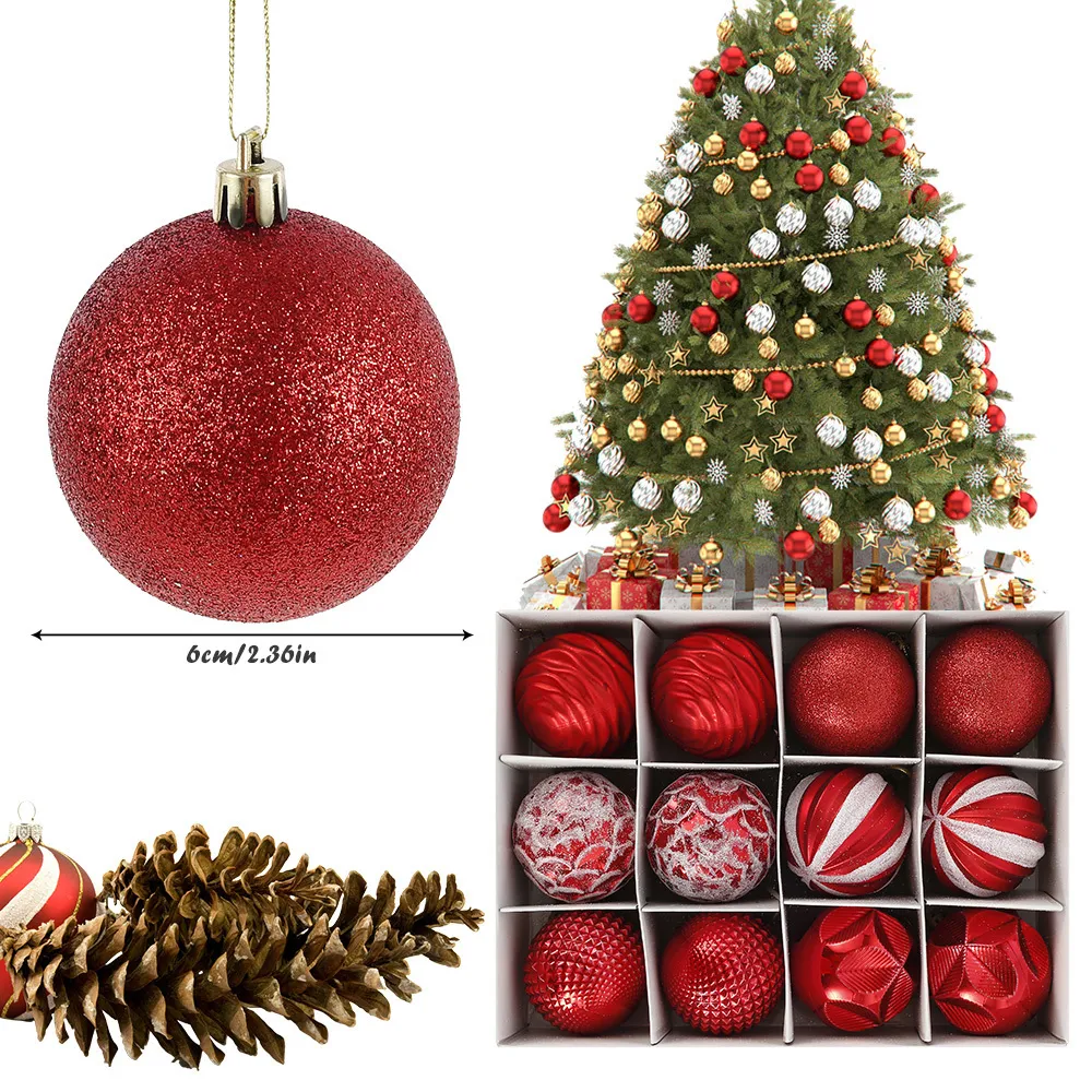 12st 6 cm julgran bollar guld silver plast hängande ornament xmas dekor boll för hemåret navidad y201020