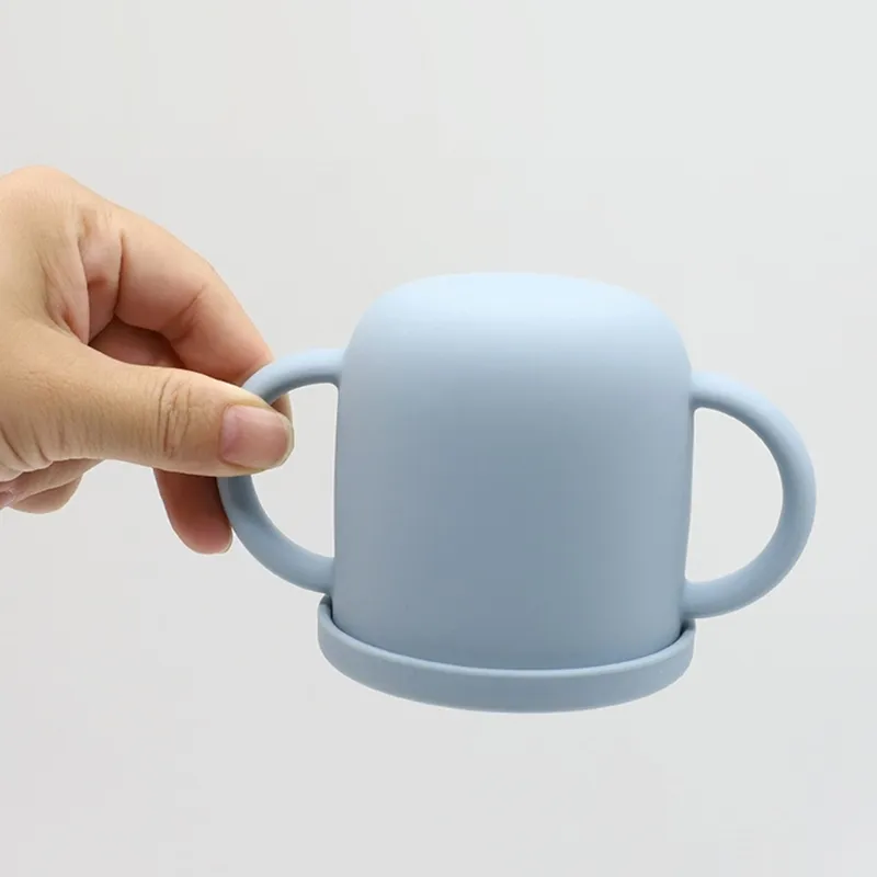 300 ml Baby Silikon Tasse Becher Säuglinge Füttern Lebensmittel Schüssel mit Doppel Griff Kein Verschütten Snack Behälter Wasser Flasche Geschirr