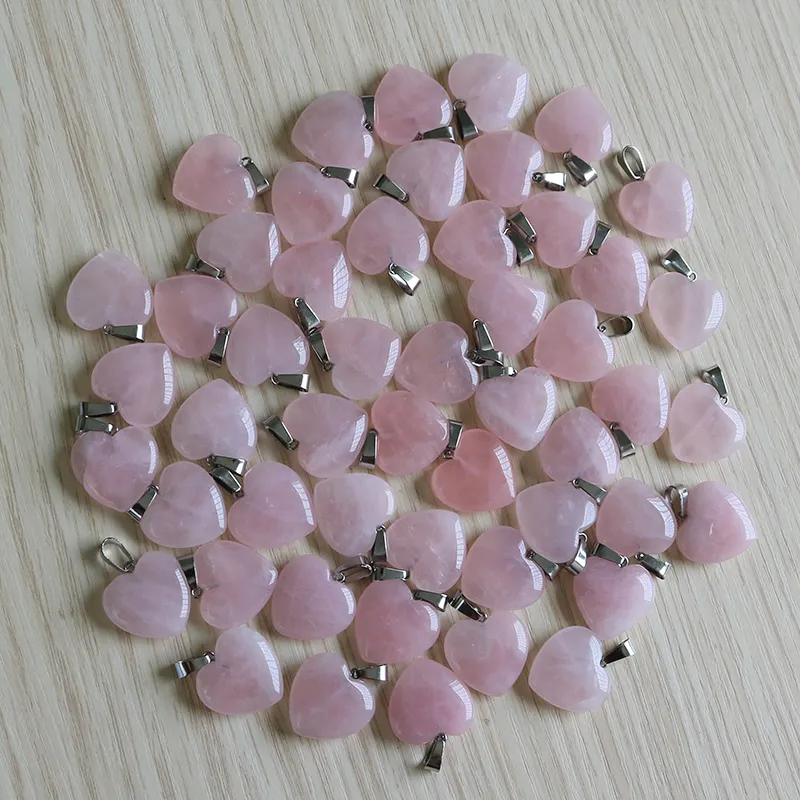 Fubaoying Charm Natural Heart Stone Pendant Pink Quartz Crystal Fashion Accessories 20mm Sell For Jewelry Making 201239P