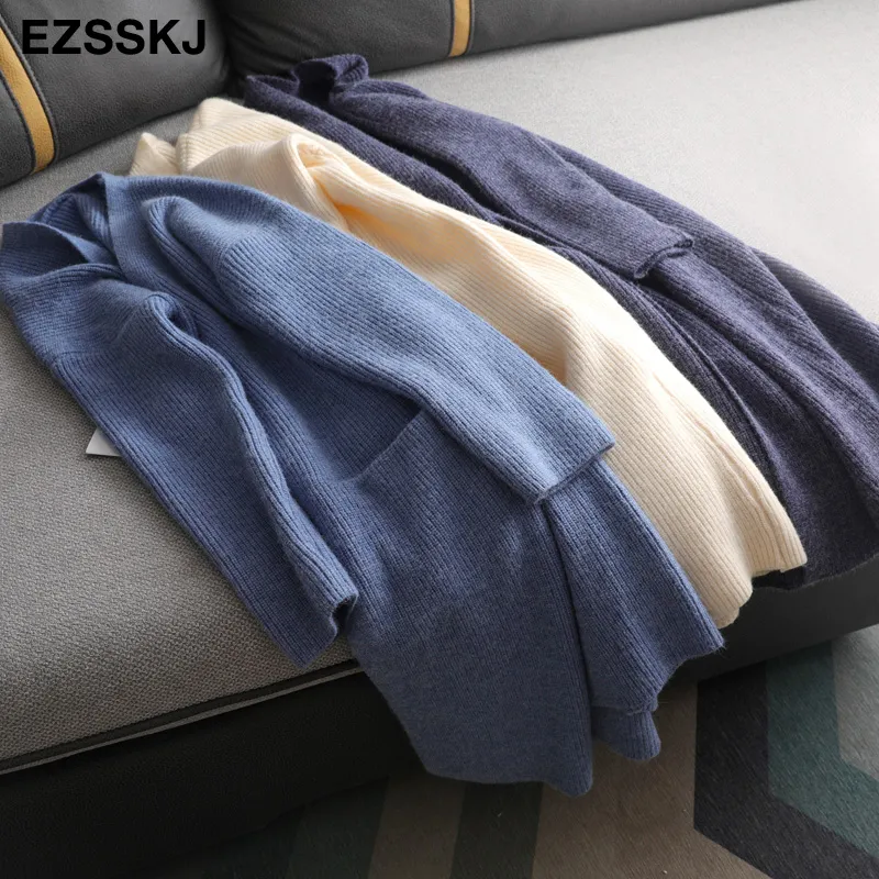 casual v-neck oversize long Sweater cardigans jacket coat cashmere women thick loose sweater Korea cardigan coat outwear TOP 201223