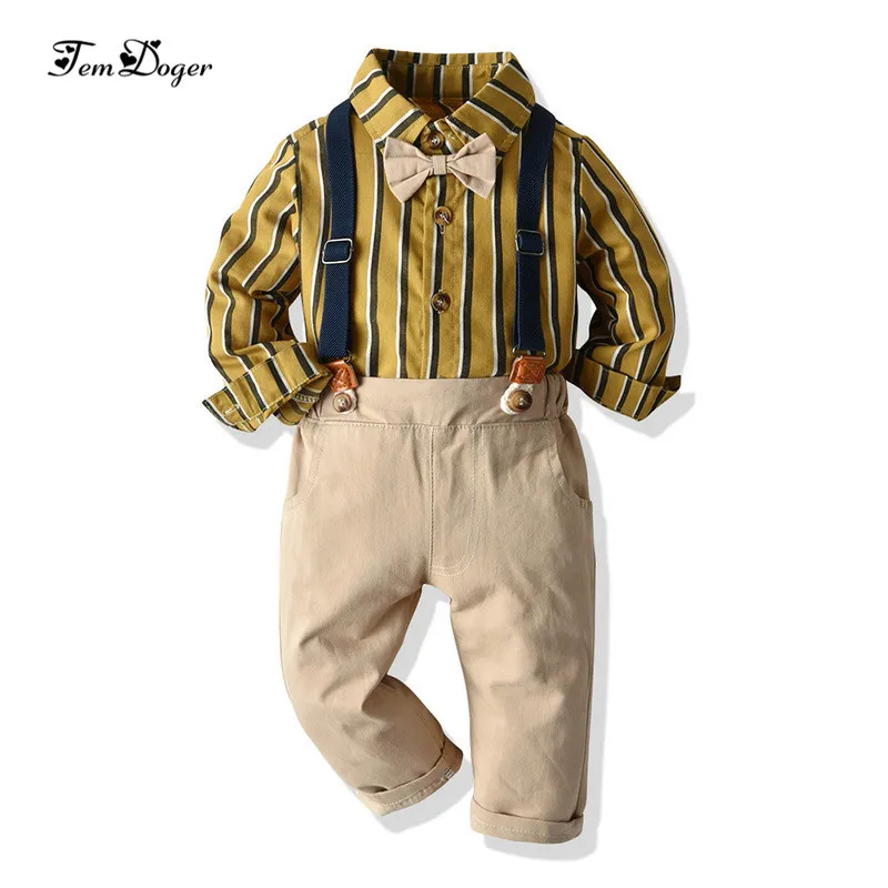 Tem Doger Baby Boy Vêtements Ensembles Hiver Infantile Nouveau-né Garçons Vêtements Chemises rayées + Salopette Tenues Bebes Boy Vêtements 210309