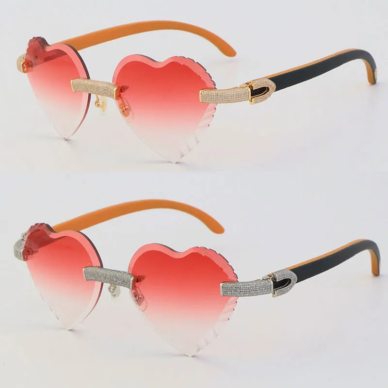 Новые металлические солнцезащитные очки без оправы с микропавеированной бриллиантовой оправой, женские и мужские, белые внутри, черные солнцезащитные очки из рога буйвола, деревянные мужские и женские F244F