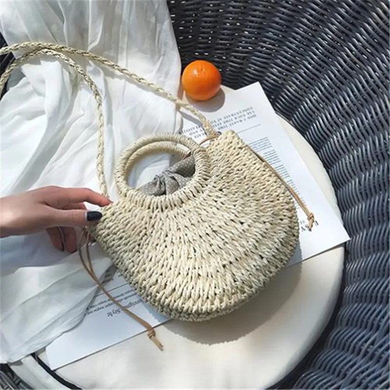 Summer Straw Beach Bag Handmade Round Women Shoulder Bags Raffia Circle Rattan Bags Bohemian Casual Woven Basket Handbags 2021253u