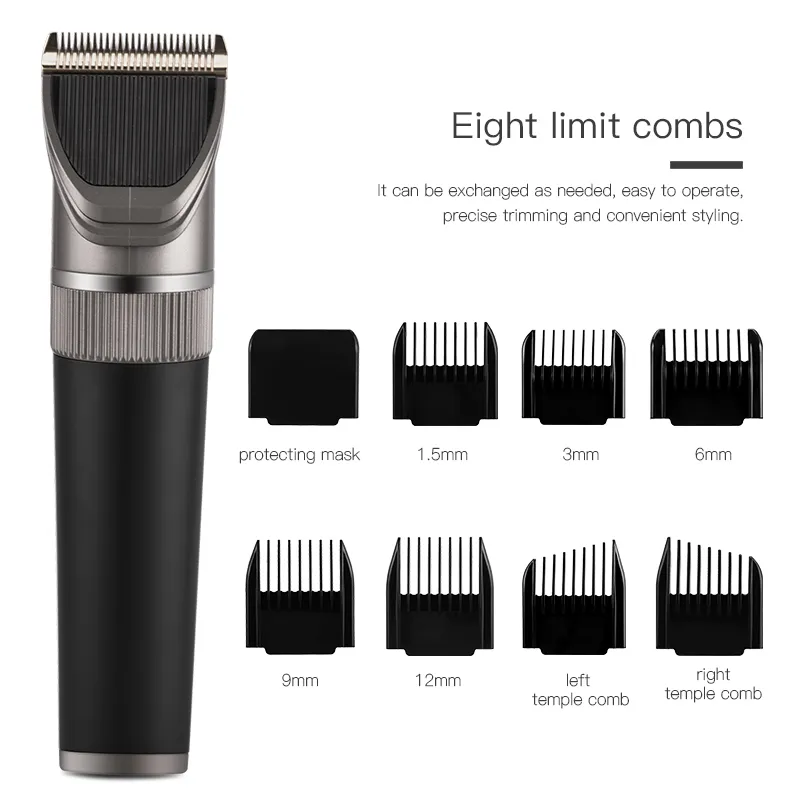 Professionell Hårklippare Män Barber Rechargeable Beard Trimmer Keramisk Blade Skärmaskin Låg ljudklipp Vuxna Kids 220216