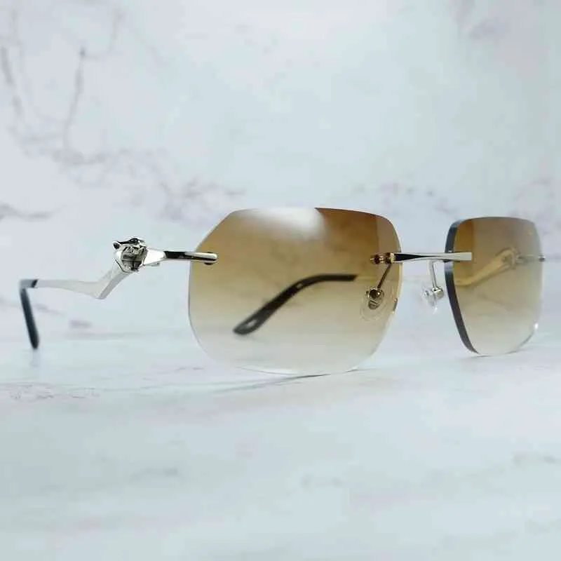 2024 Luxury Designer Off Luxury Designer Nya herr- och kvinnors solglasögon från Mens Panther Rimless Trending Retro Classic Shades Eyewear For Women Lentes Sol