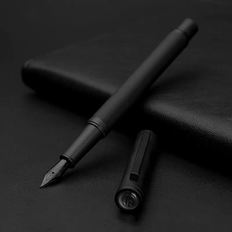 홍디 흑인 숲 분수 펜 티타늄 블랙 EF / F / 구부러진 펜촉 아름다운 나무 질감 잉크 펜, 예비 펜 NIBS 옵션 Y200723