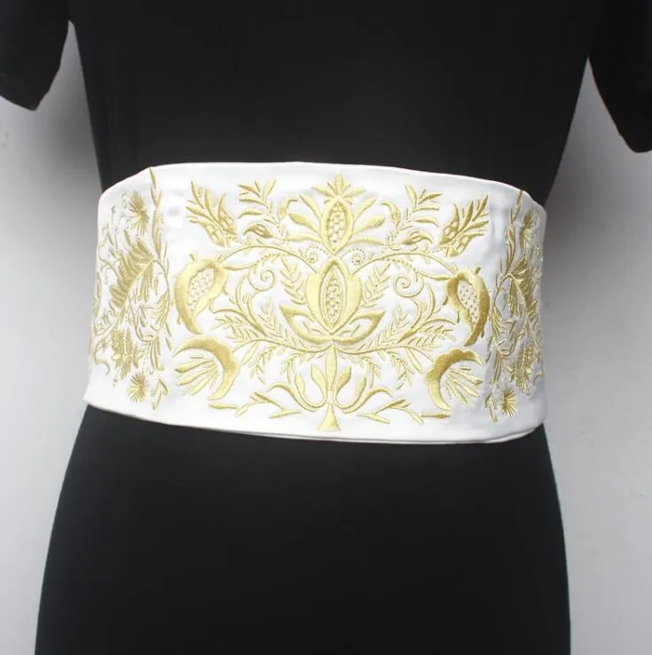 Women's runway fashion embroidery elastic satin Cummerbunds female Dress Corsets Waistband Belts decoration wide belt R1590223p