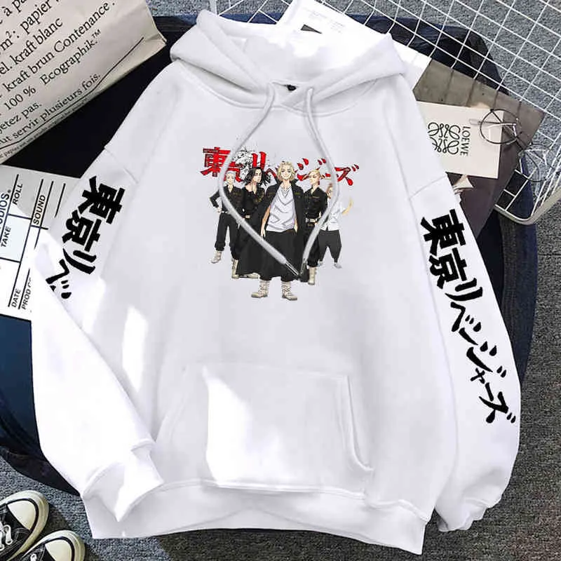 Hot Tokyo Revengers Hoodie Anime Caractère Sweat Automne Hiver Polaire Casual Pull Mode Rue Cosplay Vêtements Tops H1227