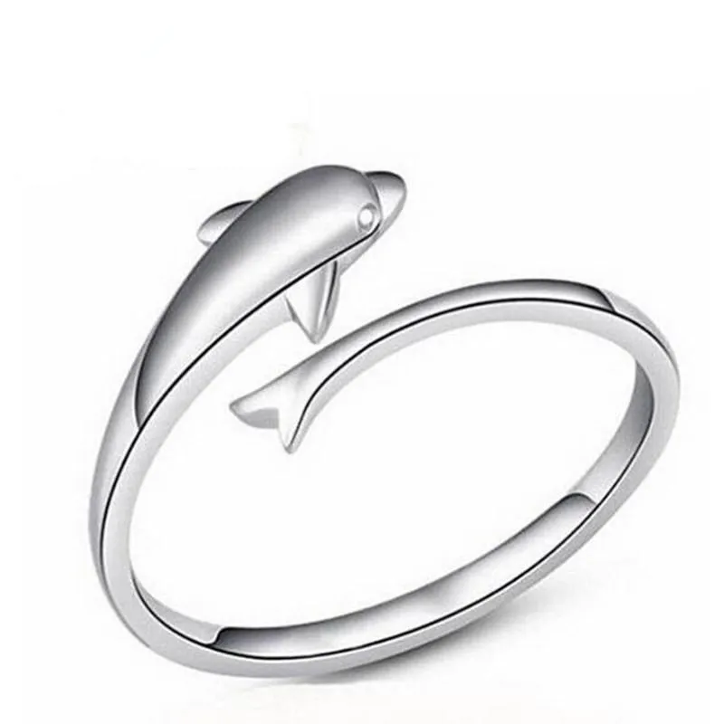 Популярные модные ювелирные изделия из стерлингового серебра 925 пробы с милыми животными, персональные серебряные кольца с дельфином, изысканное открытие, SR21246d