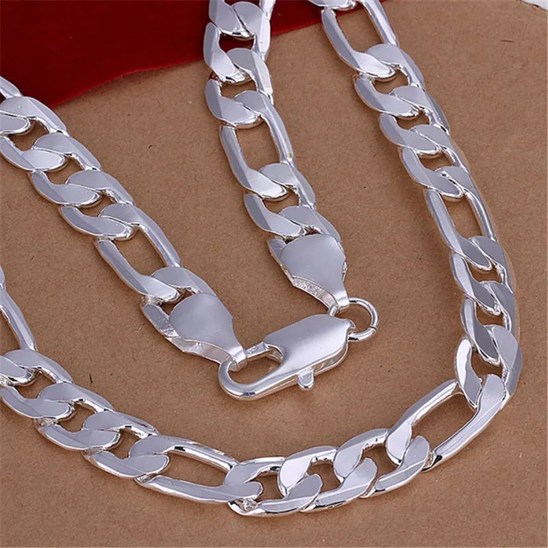 Solid 925 Sterling Silver Halsband för män Klassisk 12mm Kubansk kedja 18-30 inches Charm Högkvalitativa Mode Smycken Bröllop 220222