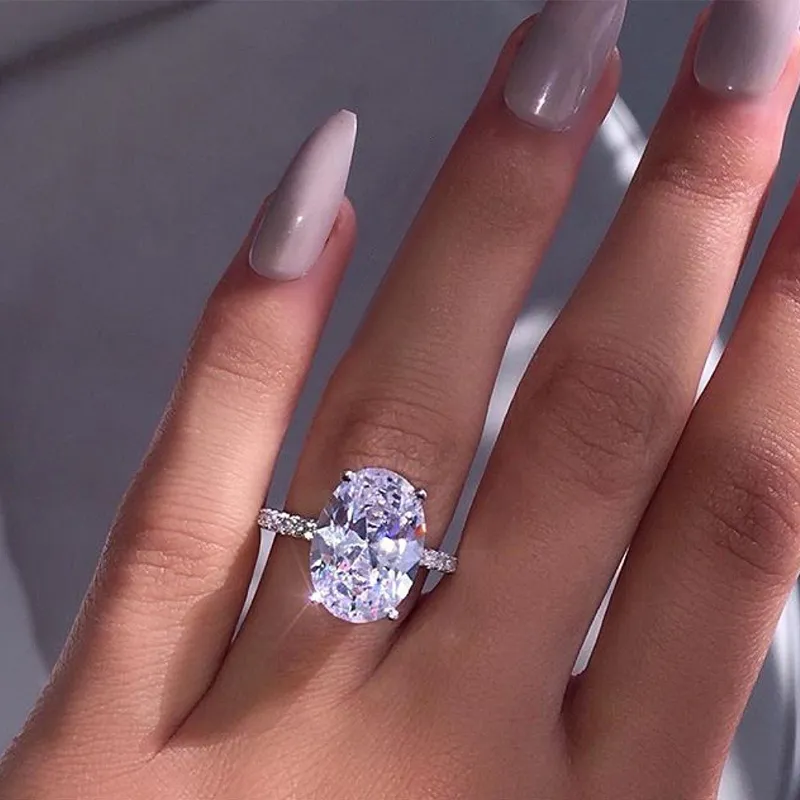 Anillo de compromiso de boda con diamante de moissanita creado con corte ovalado de 9 quilates, Plata de Ley 925 auténtica, anillos enteros para mujer 7788095