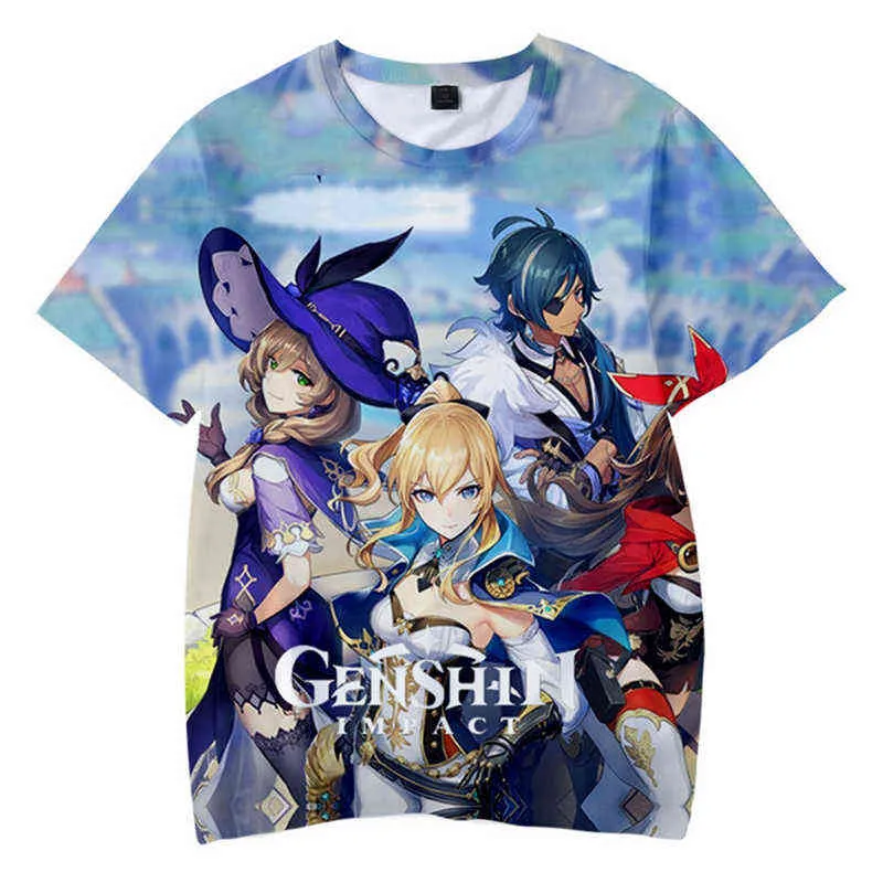 Nieuwe Anime Game T-shirt Genshin Impact 3D Gedrukt Streetwear Mannen Vrouwen Mode Oversized T-shirt Harajuku Kids Jongen Meisje Tees Tops Y220214