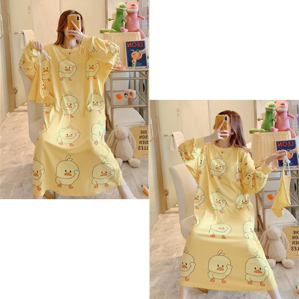 Zima kobiety śliczne flanelowe piżamy zestaw Cartoon mała żółta kaczka O-Neck bielizna nocna zagęszczony ciepła bawełniana piżama odzież domowa Y200708