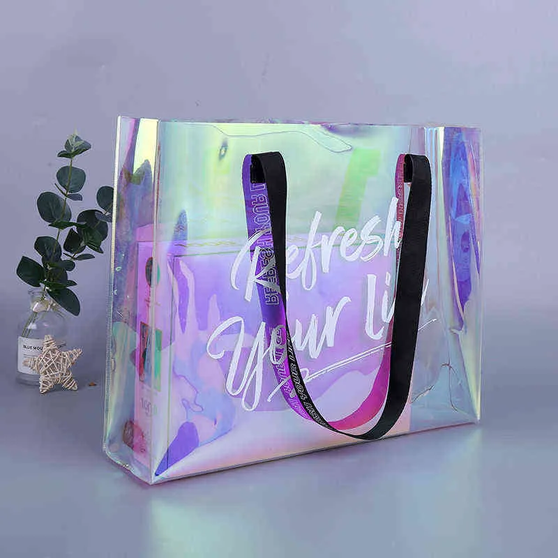 Einkaufstaschen Transparente PVC Handtasche Bunte Laser-Tasche Personalisierte Verdickte Mode Trend High-End beneidenswerte Boutique 220304
