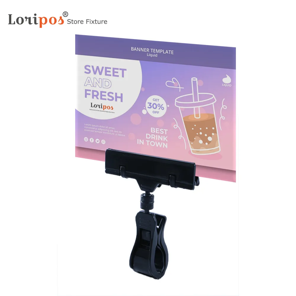 Basquete Gancho Gancho Prateleira Talker Black Food Sign Clipes Print Holder feito de plástico para um baixo preço | Loripos