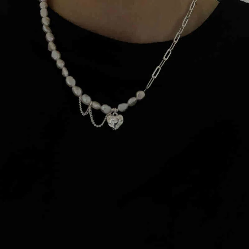 Foxanry 925 Sterling Silber Halskette für Frauen Trendy Elegante Asymmetrie Kette Perlen Glatt Liebe Herz Braut Schmuck Liebhaber Geschenke272Q