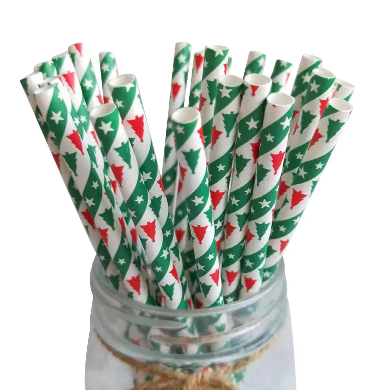 Christmas Paper Straws Snowflake Xmas Tree Drinking Straw Merry Table Decorations for Home Party Deco Y201020