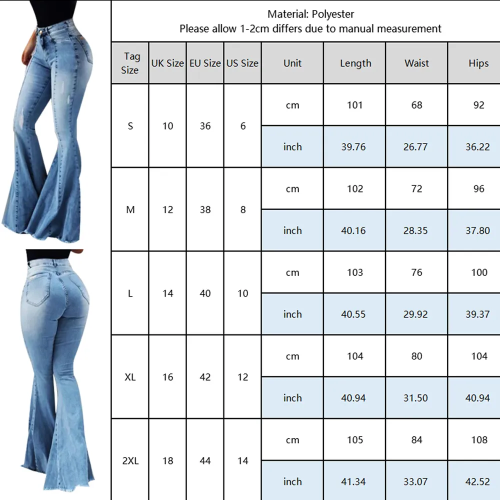 Sale Women Sexy High Waist Skinny Ripped Jeans Female Spring Summer Fashion Black Blue Flare Denim Pants Bell-bottoms D30 201029