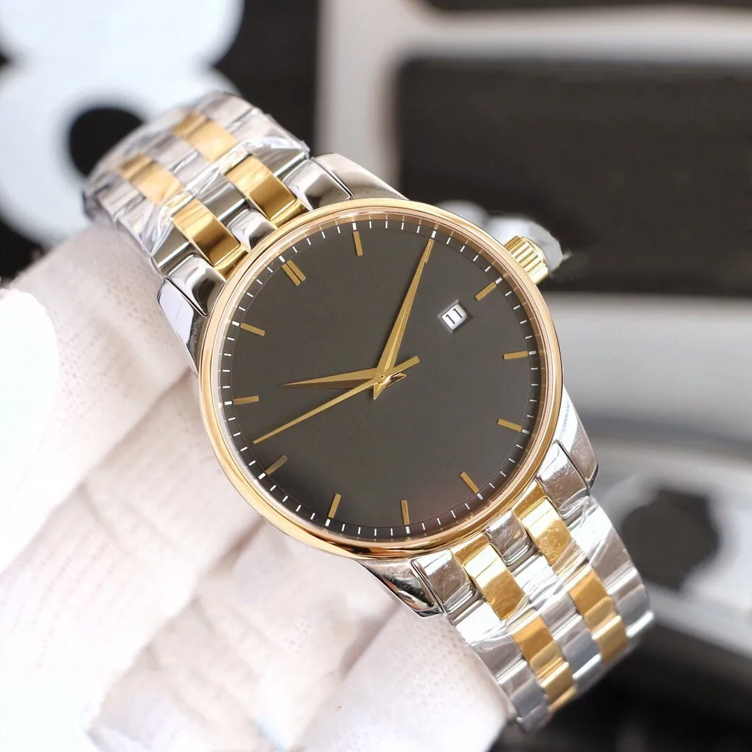 Casual Geometrische Kalender Armbanduhr Business Männer Edelstahl Armband Automatische Mechanische Uhren Blau Schwarz Zifferblatt Uhr