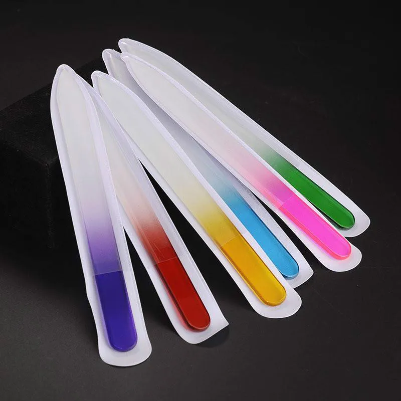 Arquivos de unhas de vidro colorido durável arquivo de cristal prego buffer nailcare ferramenta da arte do prego 14cm para manicure uv polonês ferramenta mj116754076