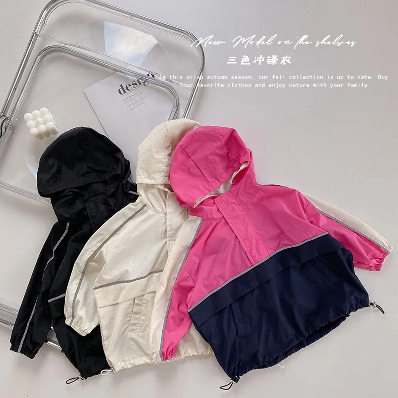 봄 가을 엄마와 아이 패션 빛 반영 야외 재킷 가족 일치하는 느슨한 후드 210508