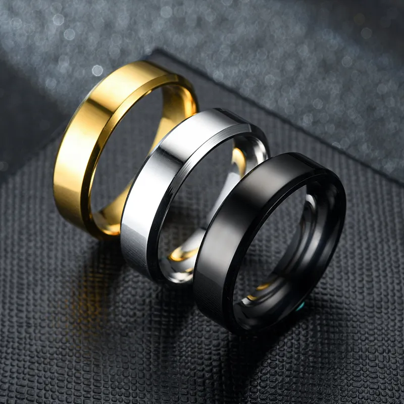 Ganze Edelstahlbandringe für Frauen 6 mm poliertes silbergold schwarzer Männer Ring Mode Schmuck Ganze LO314E