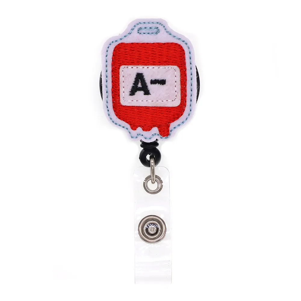Portachiavi interi Tipo sanguigno Infermiera medica Porta badge retrattile in feltro ID con clip a coccodrillo Gift207A