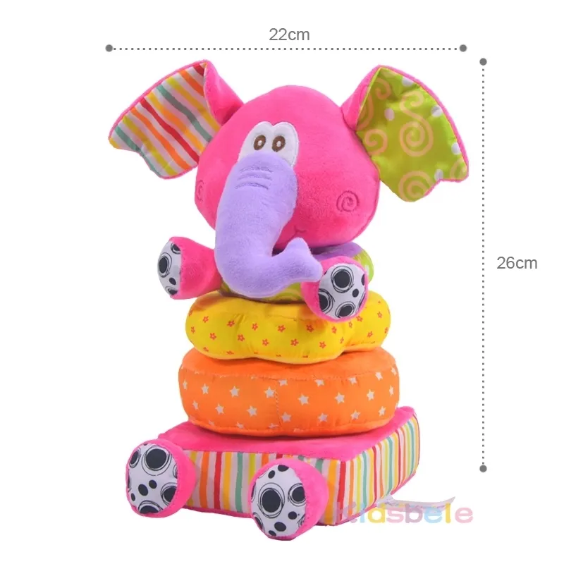 Baby Plush Toys Soft Pink Elephant Stackable Rattle For Children 0 12 24 Months Cotton Rings Educational Juguetes 220216