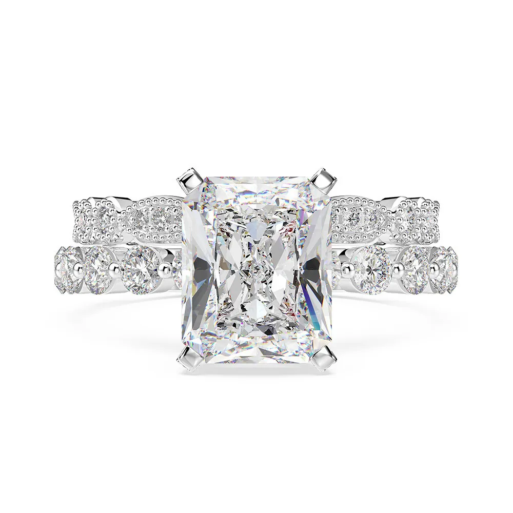 웡 비 럭셔리 100 % 925 스털링 실버 Moissanite Gemstone 약혼 반지 세트 결혼식 밴드 고급 보석 도매 T200908